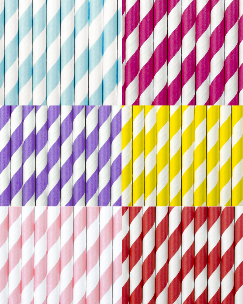 Pailles en papier à rayures, paquet de 10