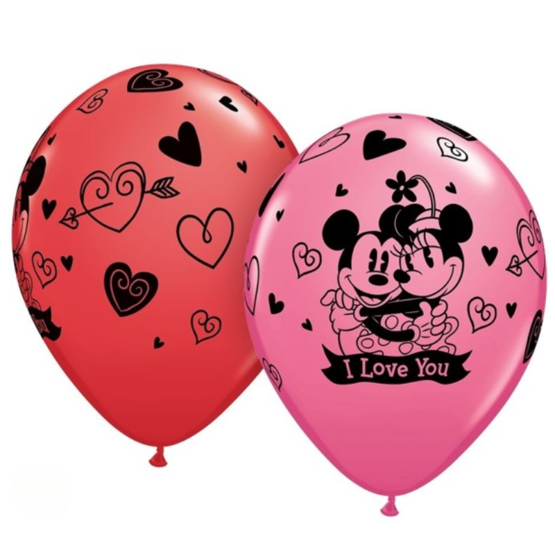 Ballons latex 11" Mickey et Minnie "Love you", paquet de 25