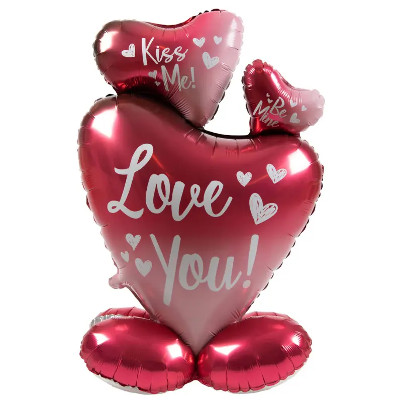 Ballon trio de cœurs sur base 77 cm