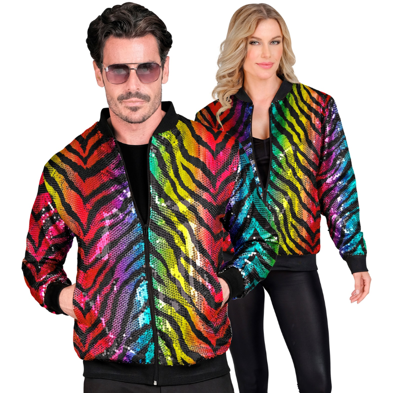 Paillettenbomberjacke Zebra Regenbogen