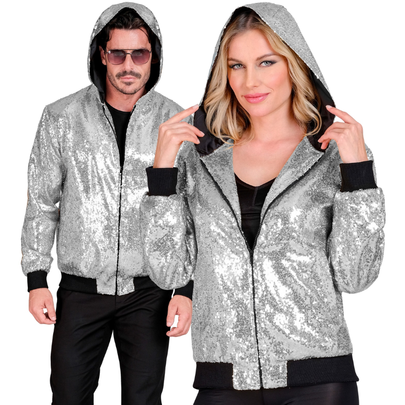 Veste bomber à paillettes avec capuche