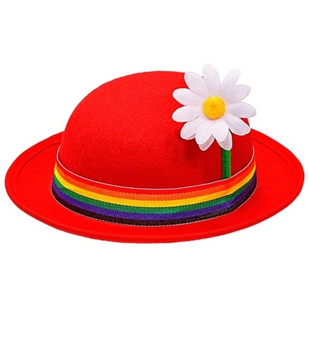 [WID68575] Mini chapeau melon de clown rouge avec marguerite