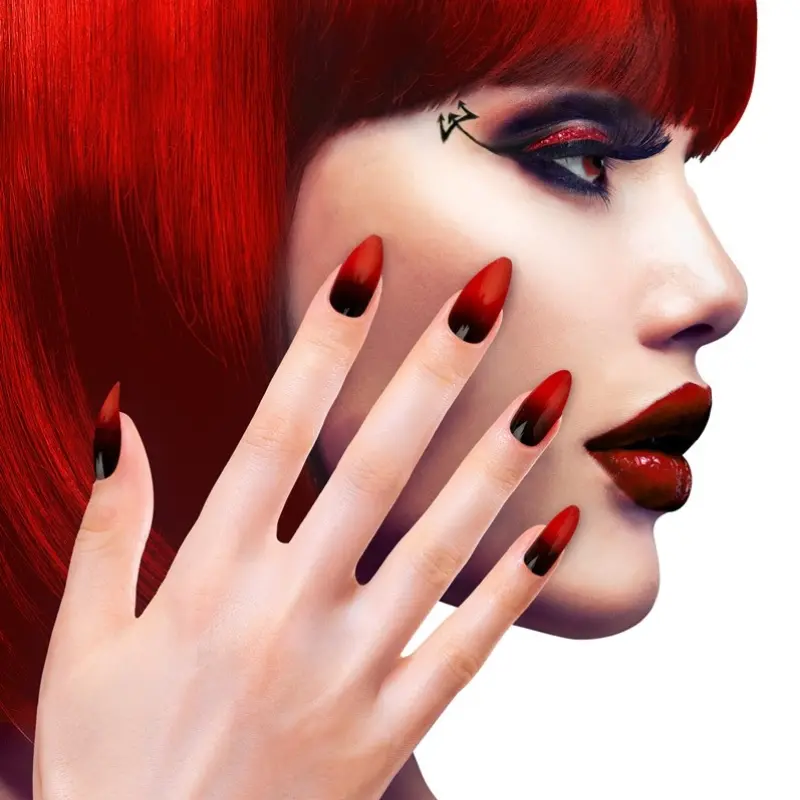 [WID05365] Set de 12 faux ongle stiletto rouge et noir