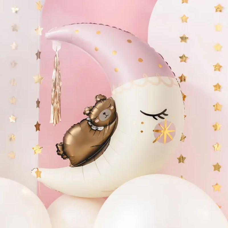 [PARFB196] Moon and Teddy Bear Balloon 98 cm (Rose)