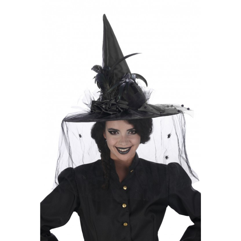 Deluxe Witch Hat with Feathers and Veil