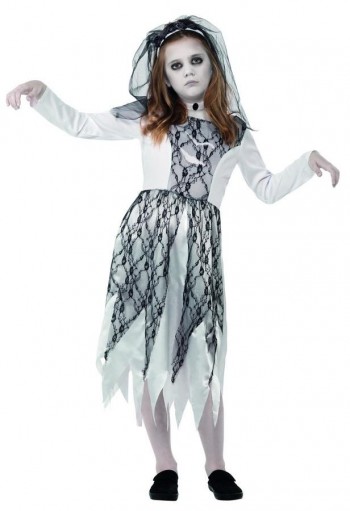 [SMI45481M]  Ghostly Bride Costume, Grey, with Dress, Veil & Neckpiece 4-6 ANS (7-9 ans)