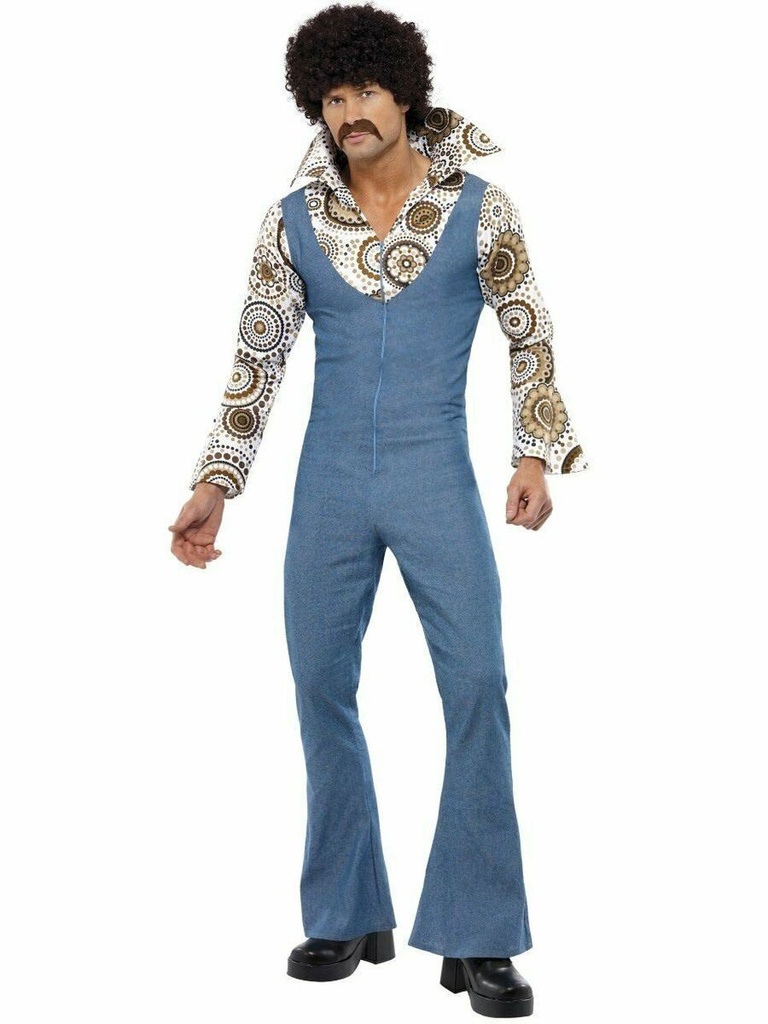 [SMI33216M] Groovy Disco Tänzer Kostüm Herren – blauer 70er Overall (M)