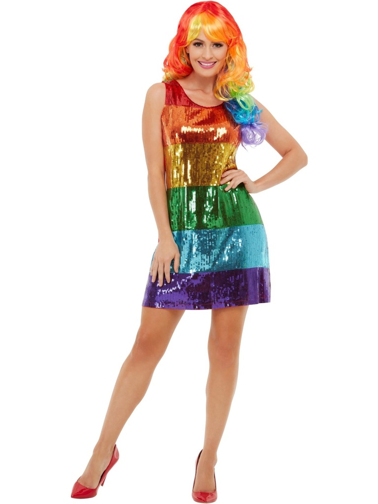 [SMI51001S] Regenbogen-Paillettenkleid Kostüm für Damen (S)