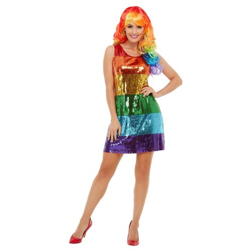 [SMI51001S] Regenbogen-Paillettenkleid Kostüm für Damen (S)