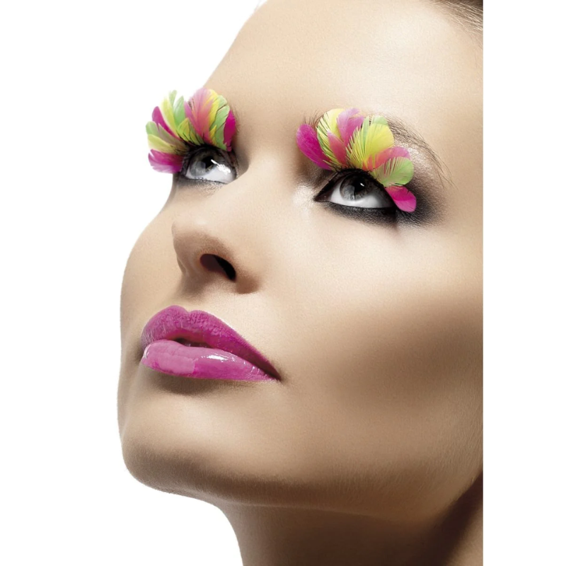 Bunte Feder-Wimpern (mit Kleber)
