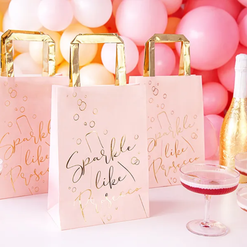 [PARTNP8-081-019M] 6 Geschenktüten 'Prosecco' Rosa und Gold