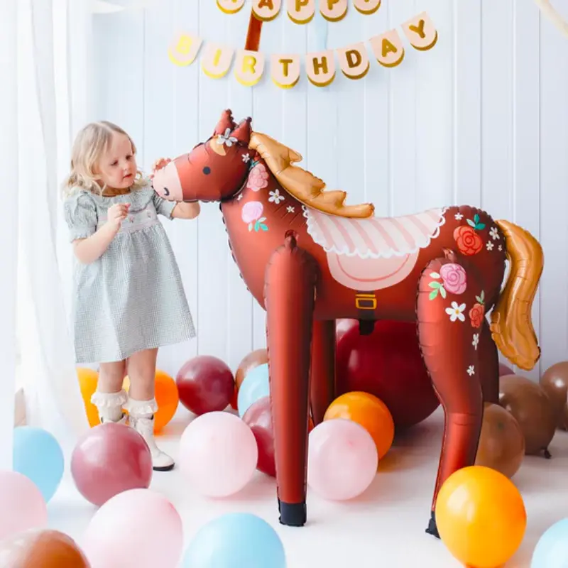 [PARFB229] Ballon alu cheval et fleurs 105 cm