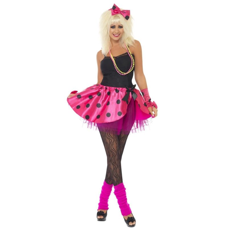 80s Accessory Kit Pink Tutu with Black Dots