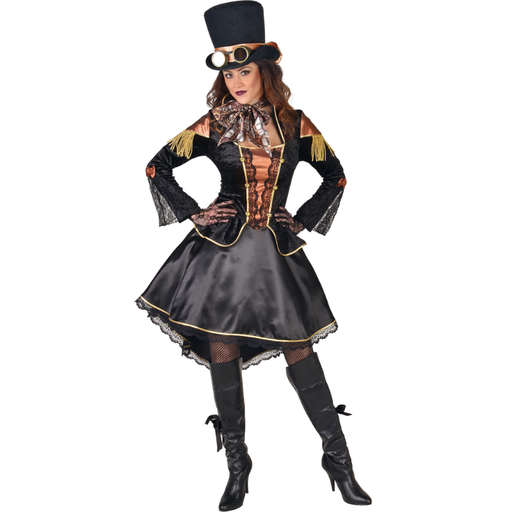 [FUN219120_S] Déguisement de Steampunk or et noir pour femme (S)