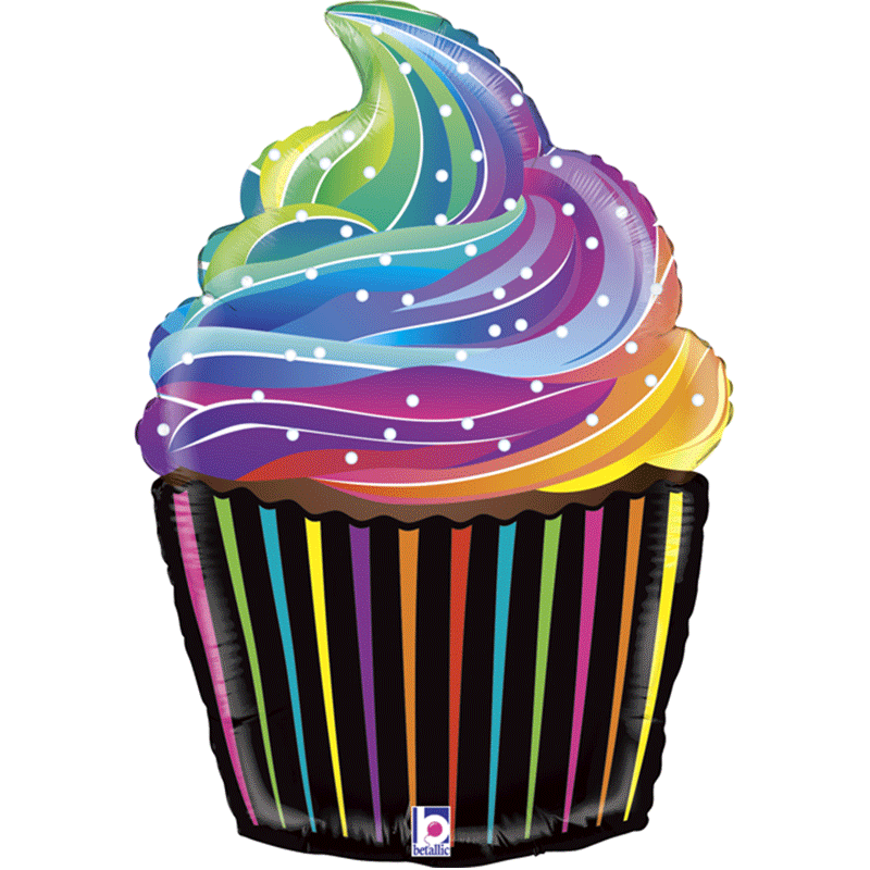 [PMS35856] Cupcake-Luftballon Regenbogen 27"/69 cm - Grabo