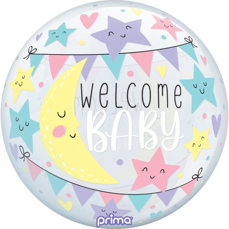 Kugelballon Mond und Sterne "Welcome Baby" 20" - Prima