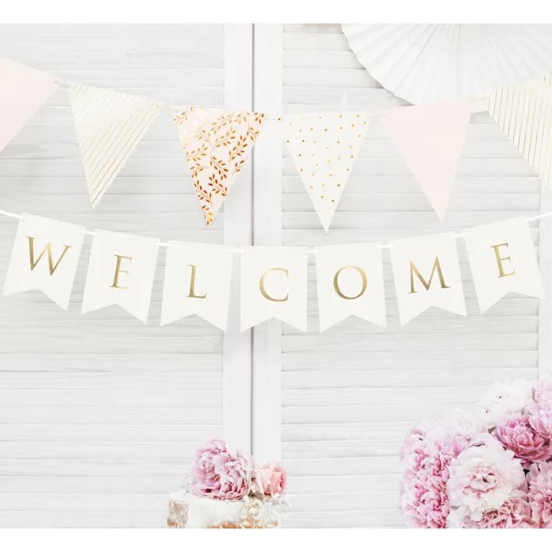[PARGRL70-008] Girlande "Welcome" weiß und gold