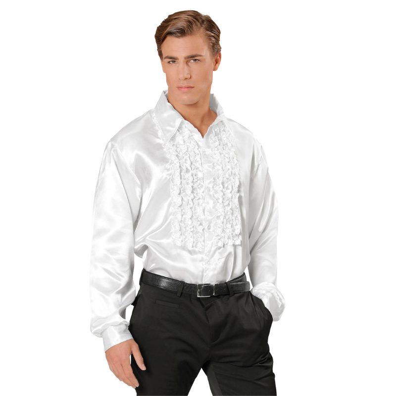 [WID01169] Satinhemd mit Jabot (XL, Blanc)