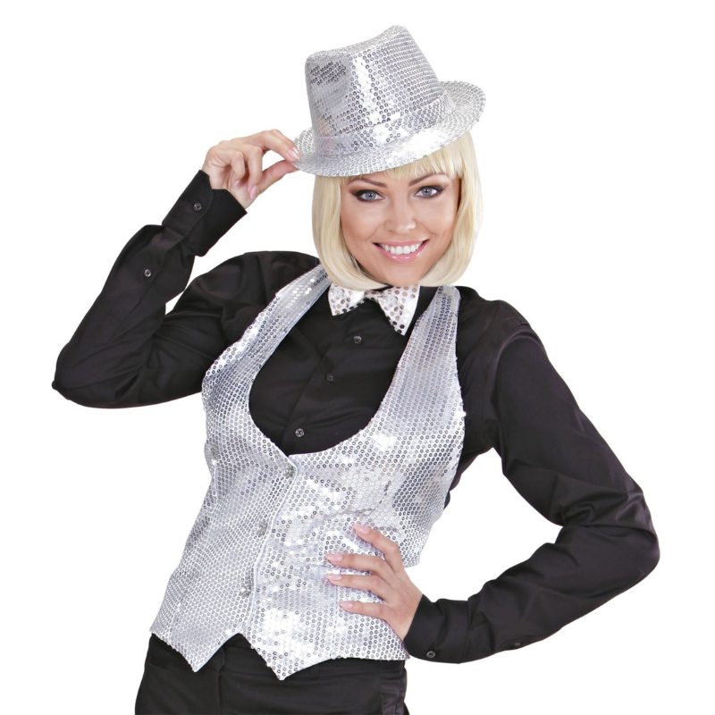 [WID9138A] Gilet à sequins  (Argent métalique, XL)