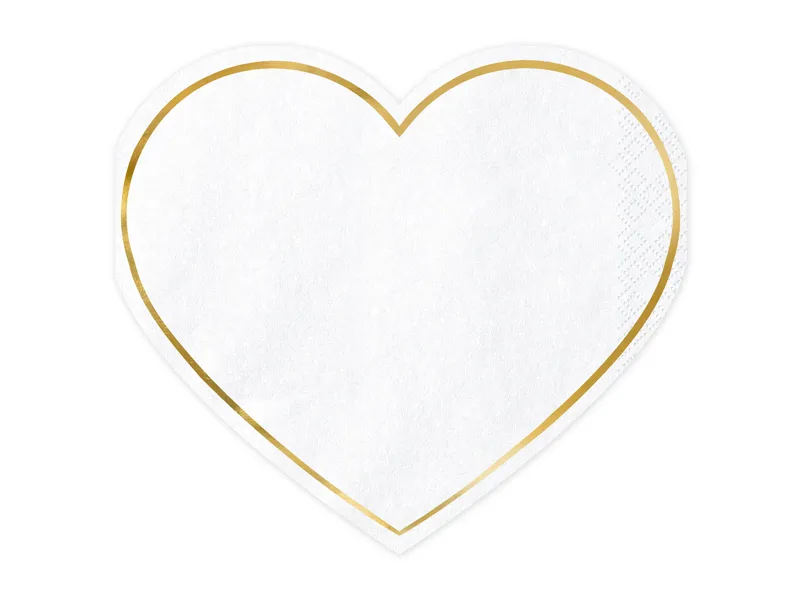 20 Serviettes en Papier Coeur Blanc et Or