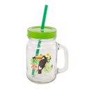JAR VERRE PERROQUET COUV/PAILLE FUCHSIA 470ML 10.6X7.8X19.5CM