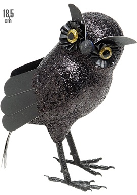 Black Glitter Owl 18.5 cm