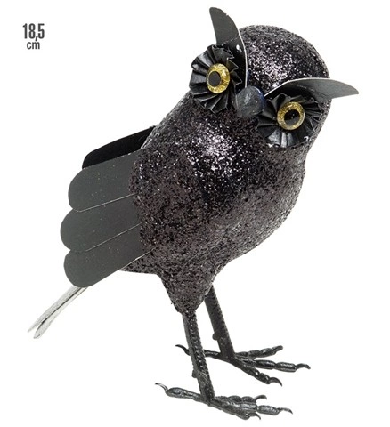 [WID7856P] Schwarze Glitzer-Eule 18,5 cm