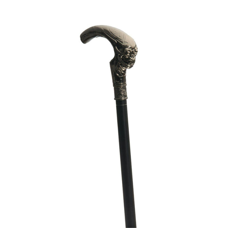 [ZOE97782141] Silver Alien Onyx Skull Cane