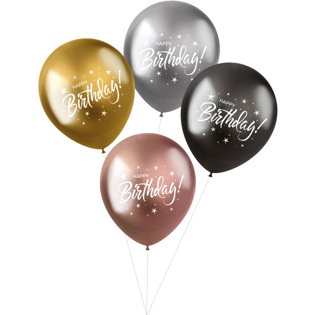 Ballons latex "Happy birthday", paquet de 4