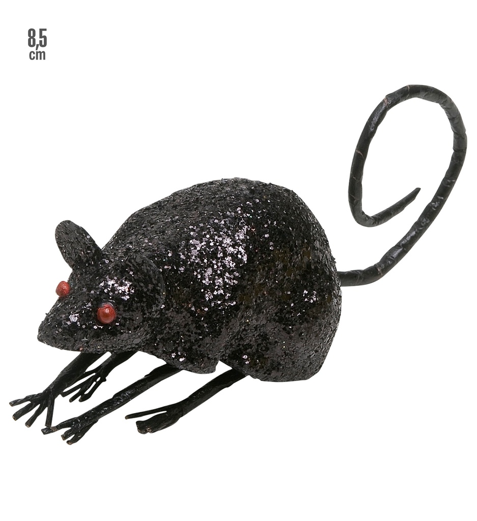 Souris noire en paillettes 8,5 cm