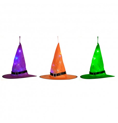 Light-up Hanging Witch Hats 38 cm - 3 Assorted Colours