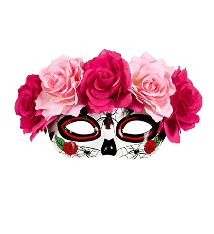[WID04783] Day of the Dead mask with pink flowers