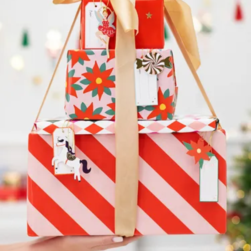 Papier cadeau rayé rose et rouge 2m