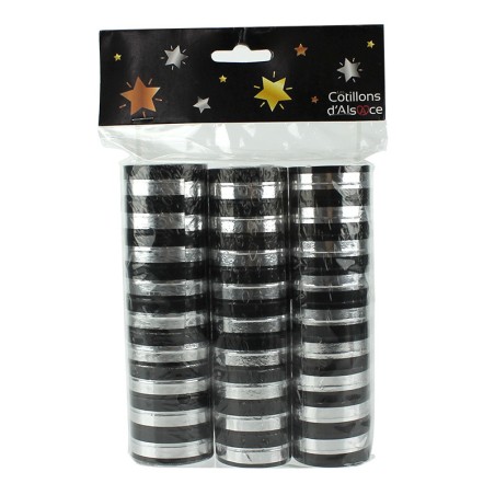 Lot de 3 rouleaux de serpentins* ARGENT/NOIR