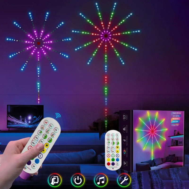Feux d'artifice mural 156 LED diam 125 cm Alimentation cable USB