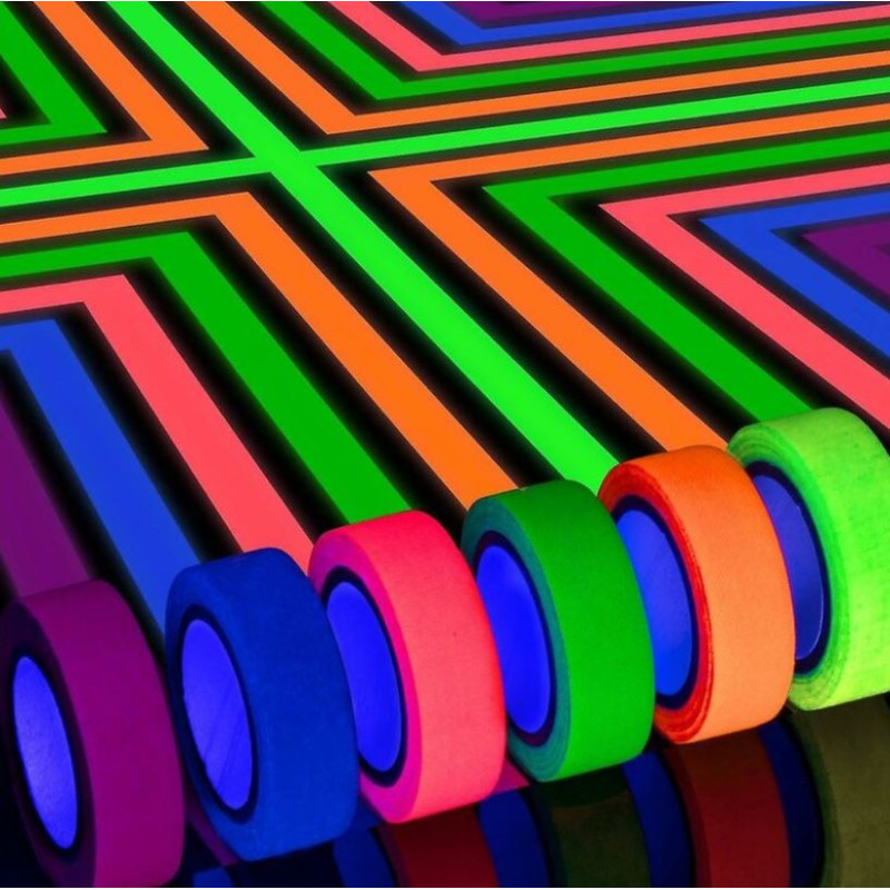 [COT35101] 6 UV Adhesive Tapes 1.5 cm x 5 m - Neon Colours Glowing under Black Light