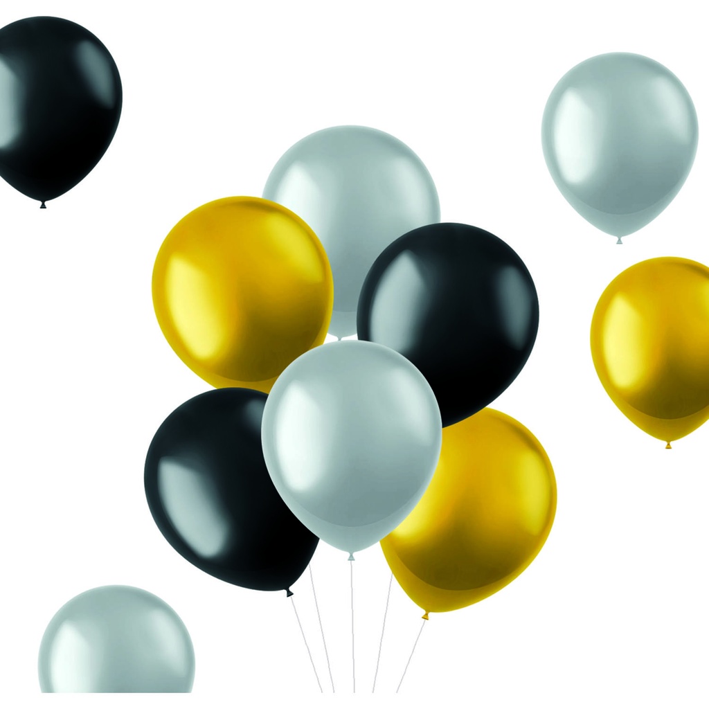 [FOL19855] 10 Ballons en latex métallisé or, noir et argent