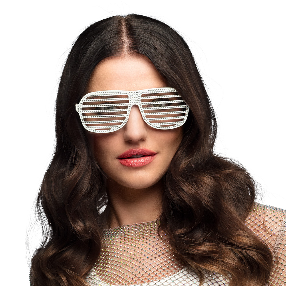 [BOL02676] Weiße Gitterbrille mit Strass