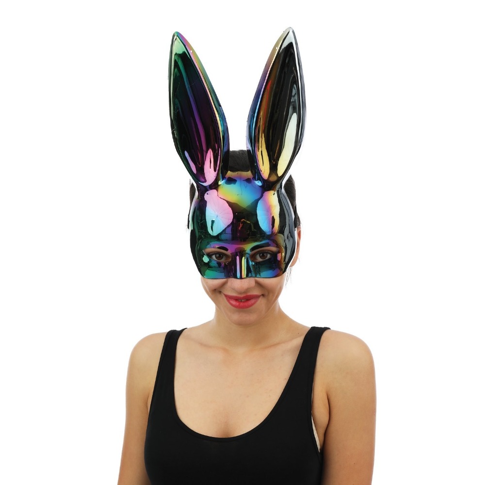 [PCL23392] Demi-masque lapin noir irridescent 