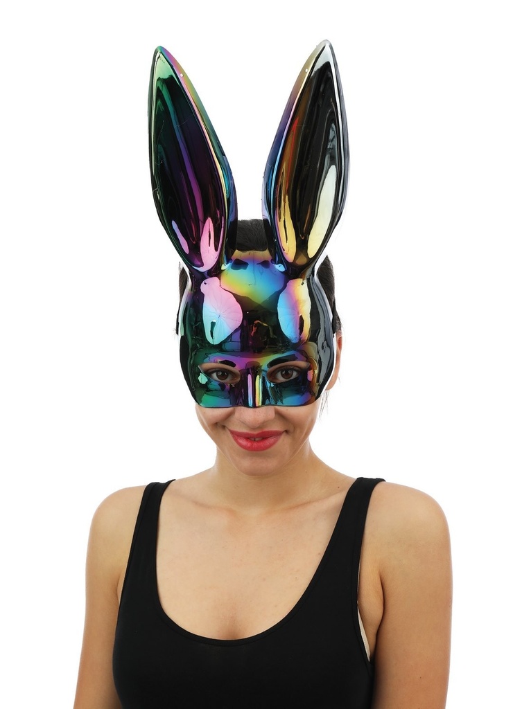 Demi-masque lapin noir irridescent 