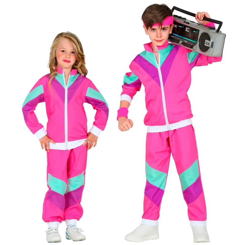 80er Trainingsanzug Kostüm für Kinder (Violet, 4-5 ans /116 cm)
