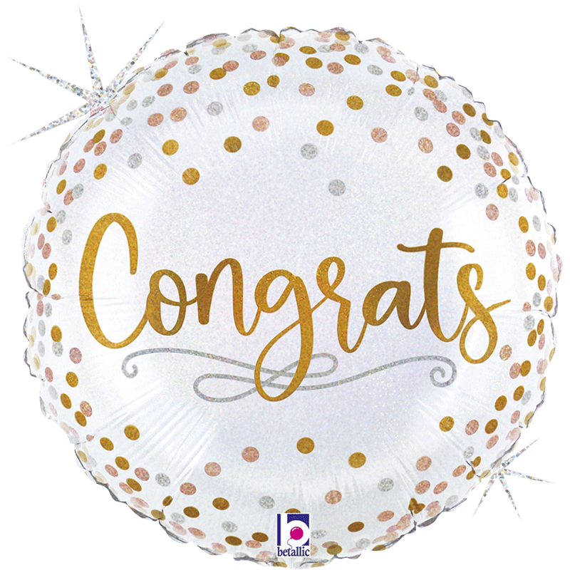 Ballon 18" Congrats blanc et or
