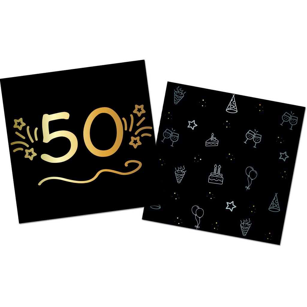 [FOL25058] 16 Serviettes 50 ans noir et or