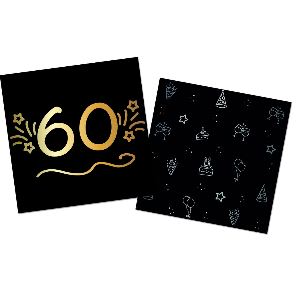 [FOl25059] 16 Serviettes noir et or - 60 ans