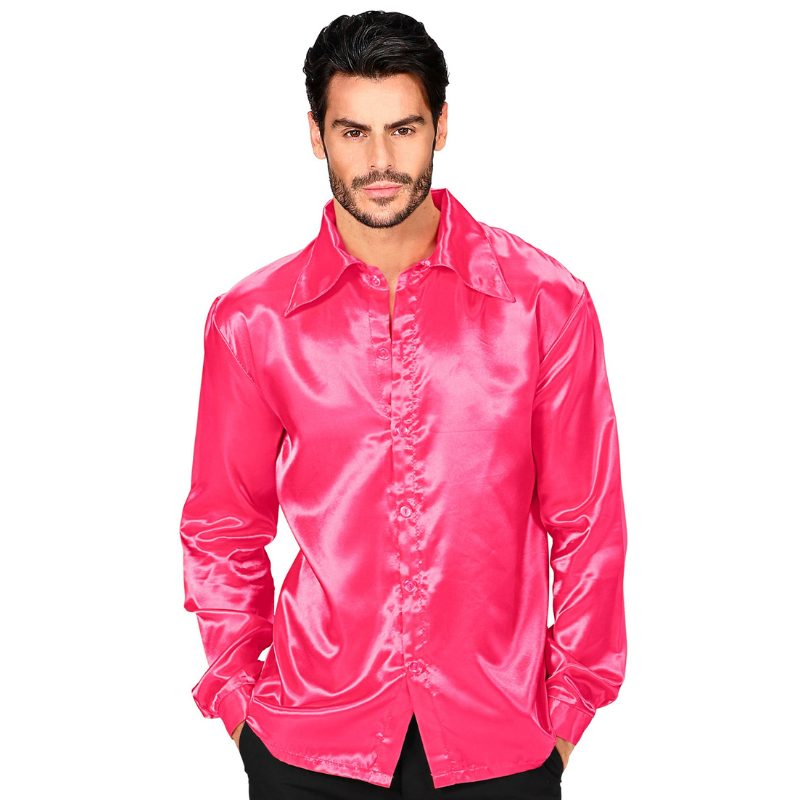 [WID95501] Chemise en satin pour Homme (Rose vif, S)