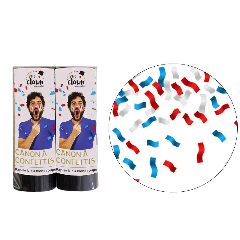 2 canons à confettis papier bleu blanc rouge