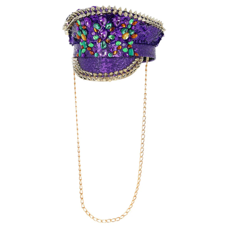 [SMI53023] Casquette Capitaine Fever de luxe strass violet avec chaîne