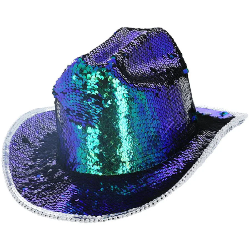 [SMI53029] Chapeau Cowboy Fever paillettes vert irisé
