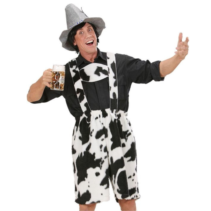 [WID59041] Déguisement bavarois Oktoberfest combi-short motif vache (S)