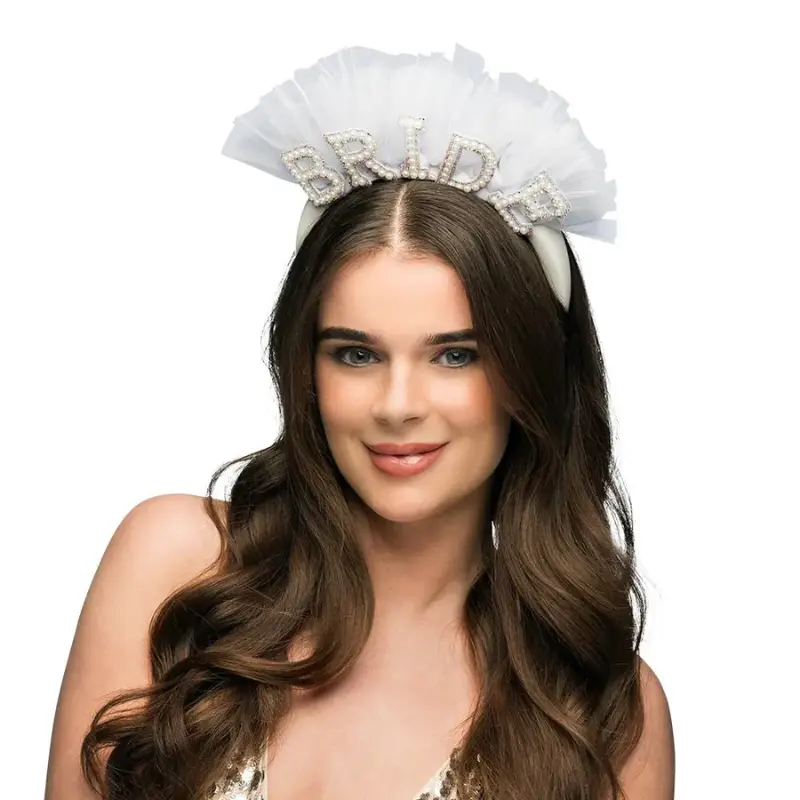 [BOL01456] Serre-tête 'Bride' perles, strass et tulle